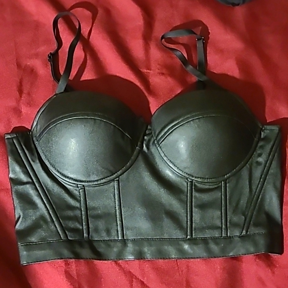 Rue21 Black Faux Leather Bustier Crop Top